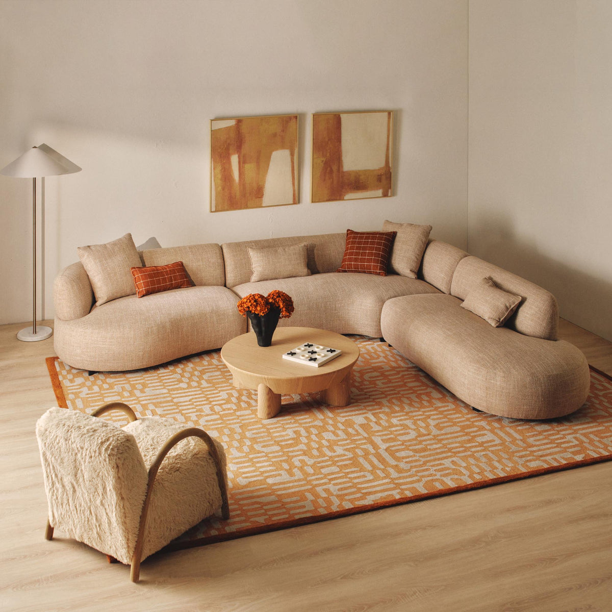Beni Sectional Sofa Right Chaise Claystone