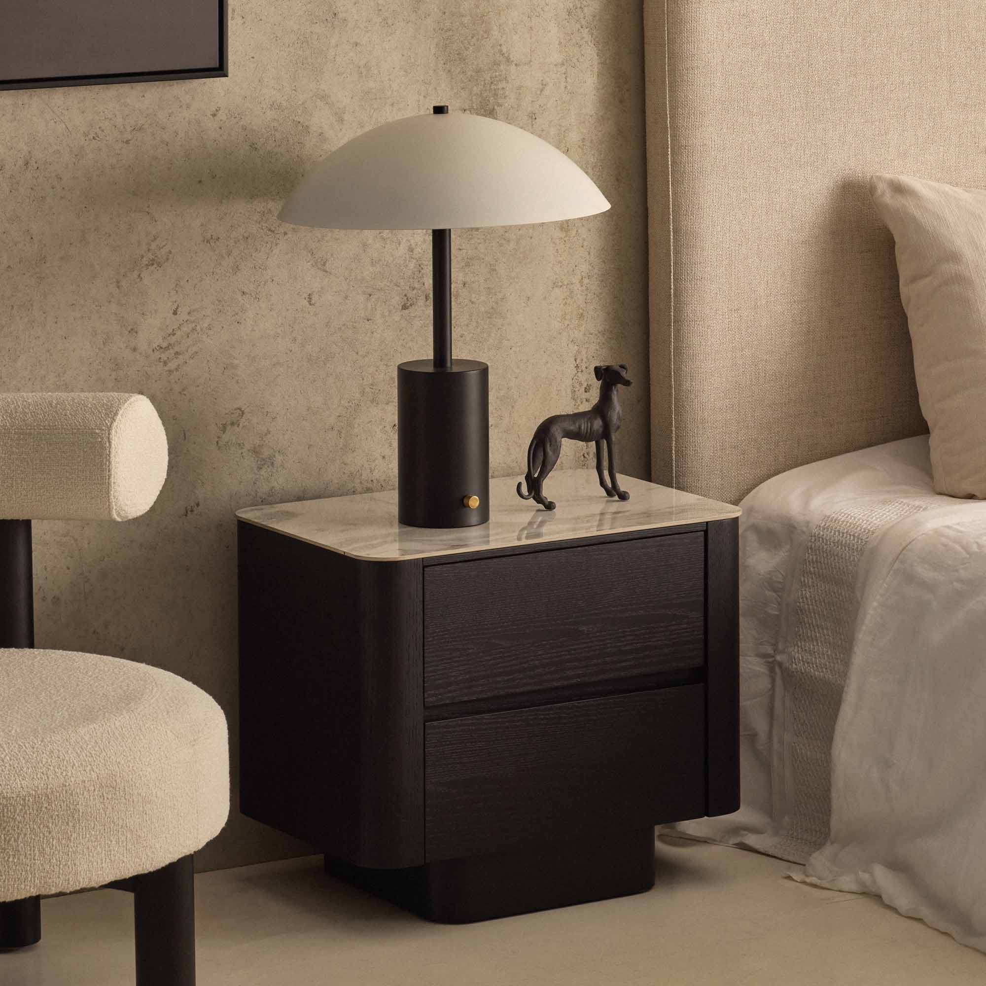 Clio Bedside Black White Marble Ceramic