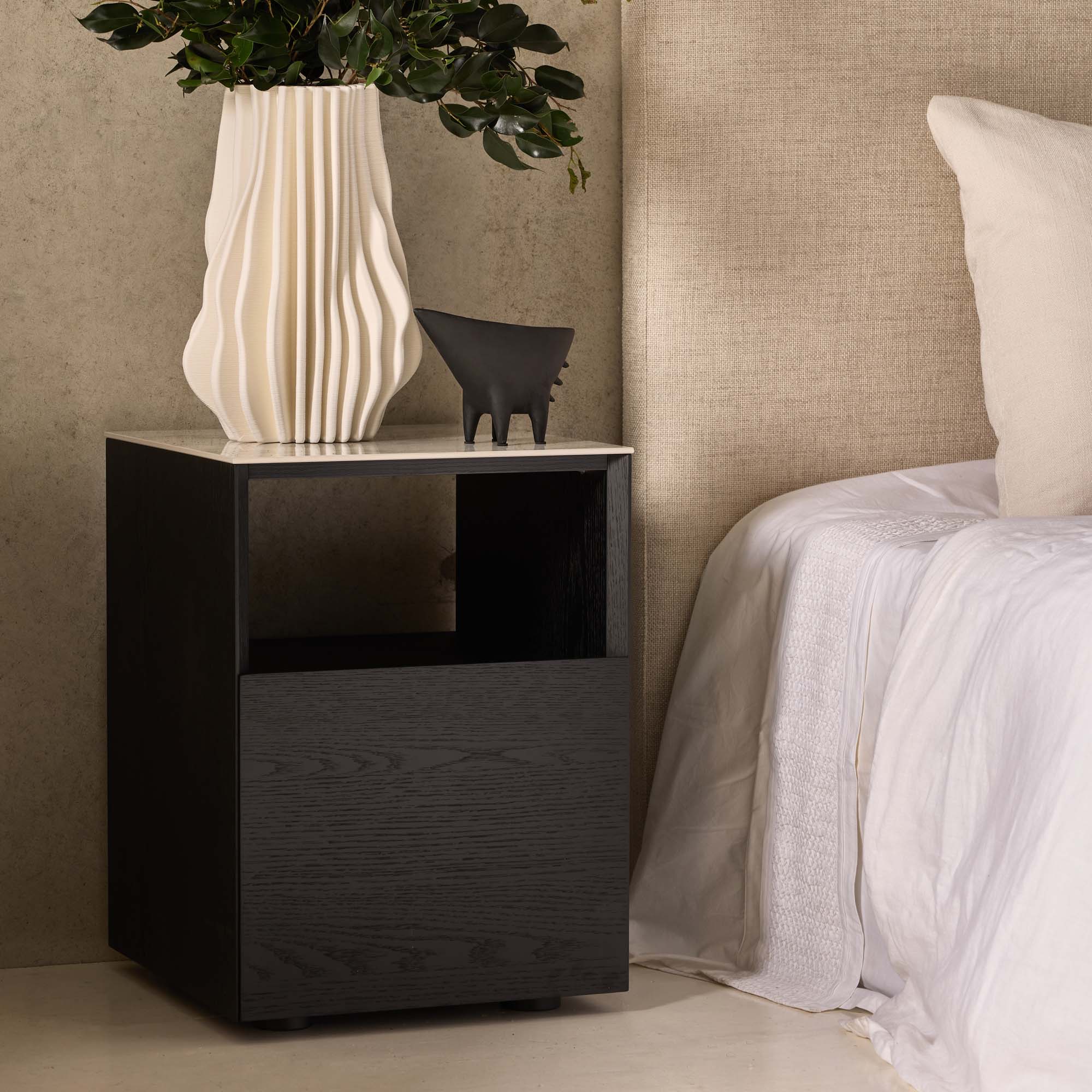 Tia Bedside Black White Marble Ceramic