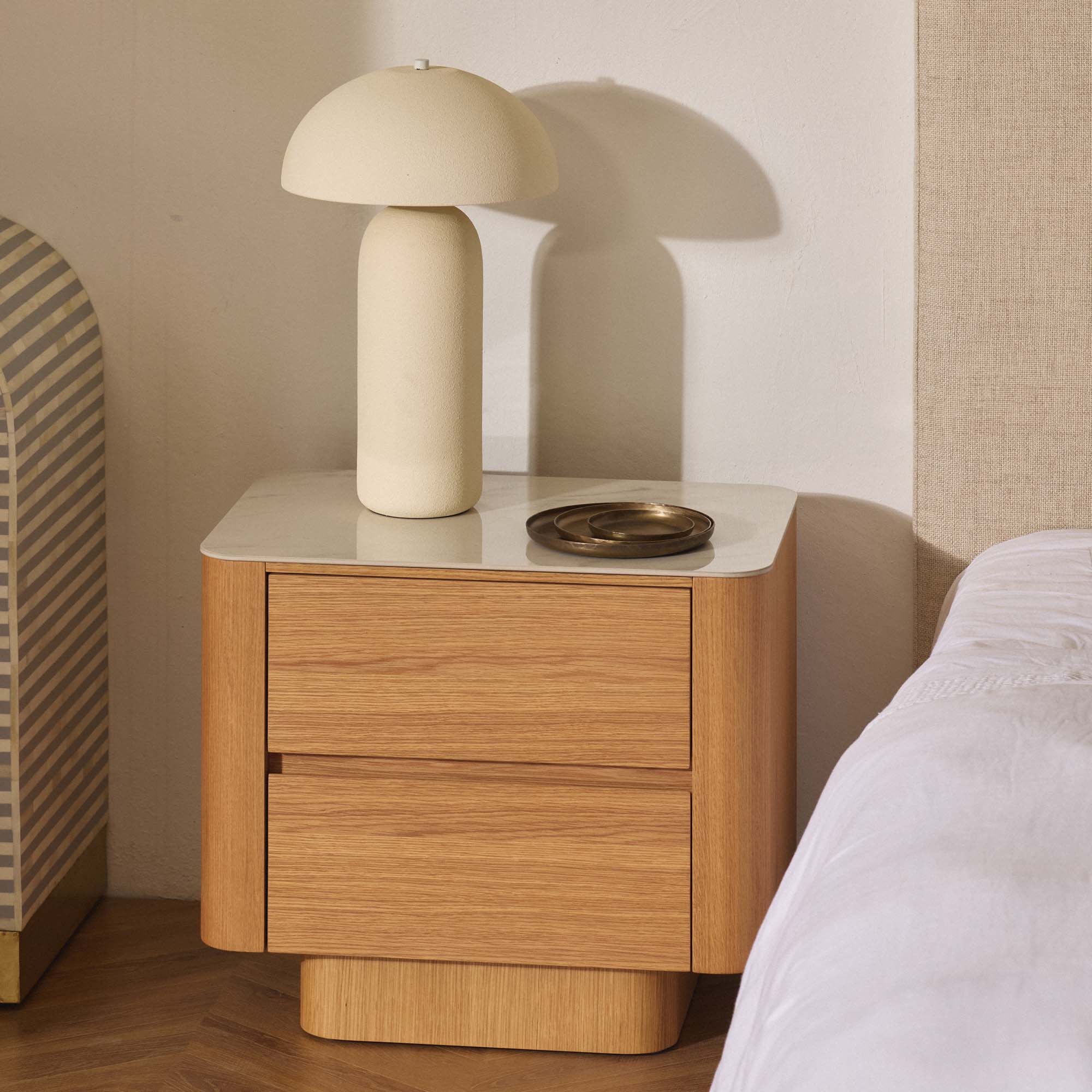 Clio Bedside Natural White Marble Ceramic